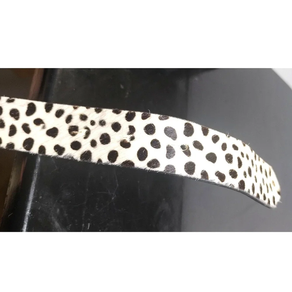 Dalmatian Print Calf Hair Belt White Black Double Ring Buckle Skinny 40 Inch